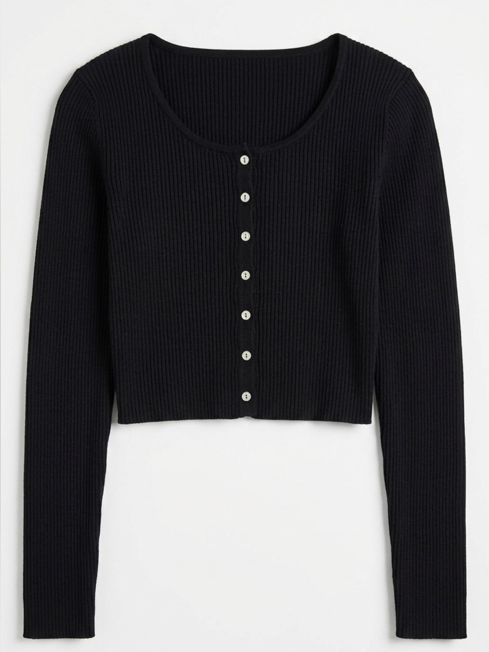 Urban Kids Black Ribbed Long Sleeve Cropped Button Up Cardigan Girls 10/12
